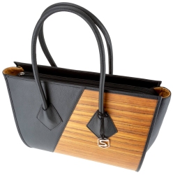 Betty Henkeltasche Sebastian Sturm Handtasche Holz Leder Schwarz Amazaque